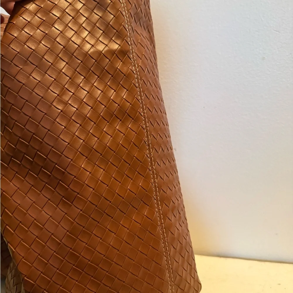 Brown Woven Bag, Vegan Leather Tote Bag Large Summer Beach Travel Handbag NWOT